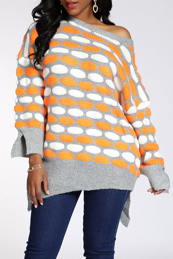 Lovely Casual Dot Printed Grey Sweater