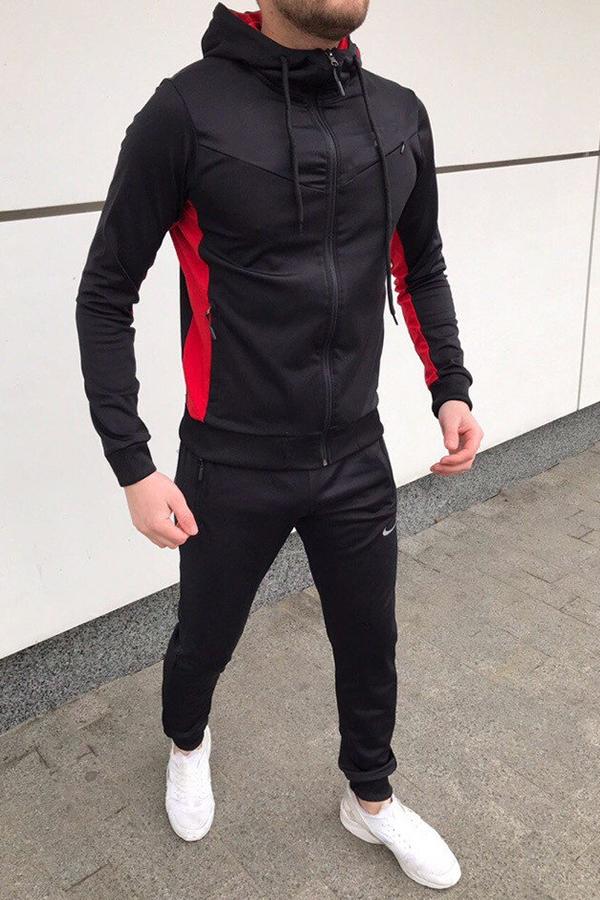 

Lovely Sportswear Patchwork Black Two-piece Pants Set