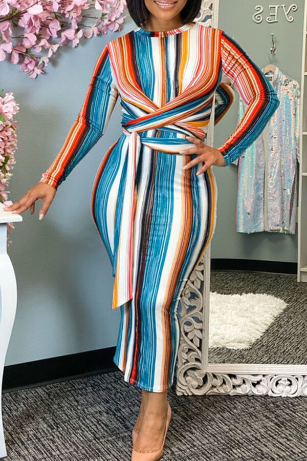 Lovely Trendy Striped Multicolor Ankle Length Dress