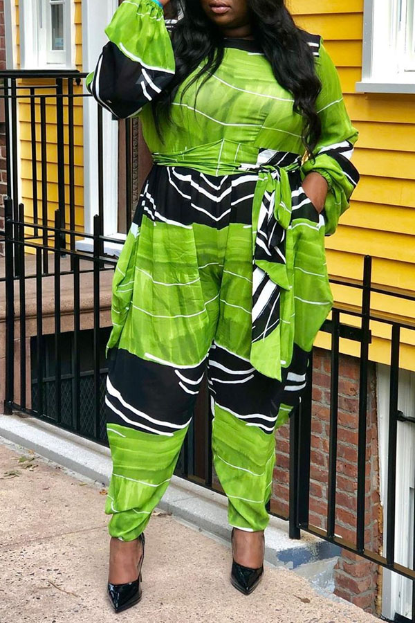 

Lovely Trendy Printed Green Plus Size One-piece Jumpsuit