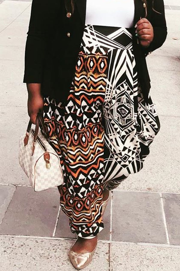 

Lovely Trendy Printed Black Plus Size Pants
