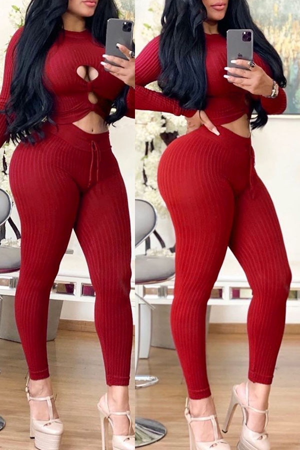 

Lovely Sexy Hollow-out Red Two-piece Pants Set