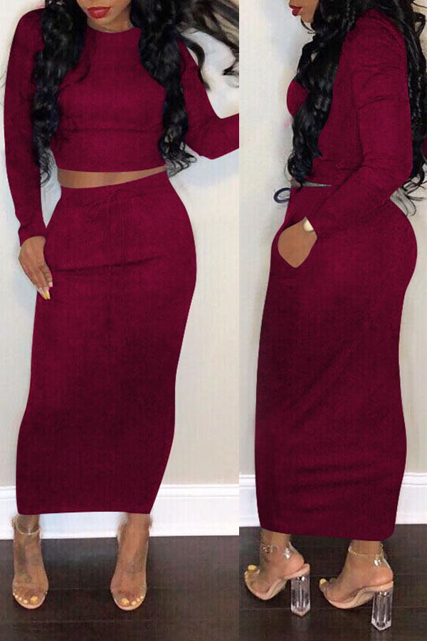 Cheap Two-piece Skirt Set Lovely Casual Skinny Basic Wine Red Two-piec