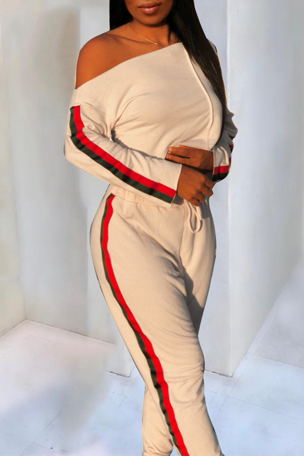 

Lovely Casual Patchwork Apricot Two-piece Pants Set