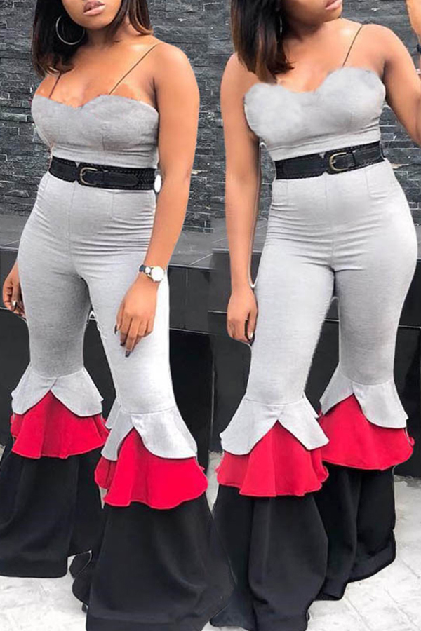 

Lovely Sweet Flounce Design Grey One-piece Jumpsuit