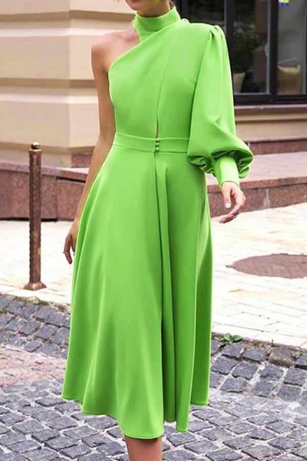 

Lovely Casual One Shoulder Green Mid Calf Plus Size Dress