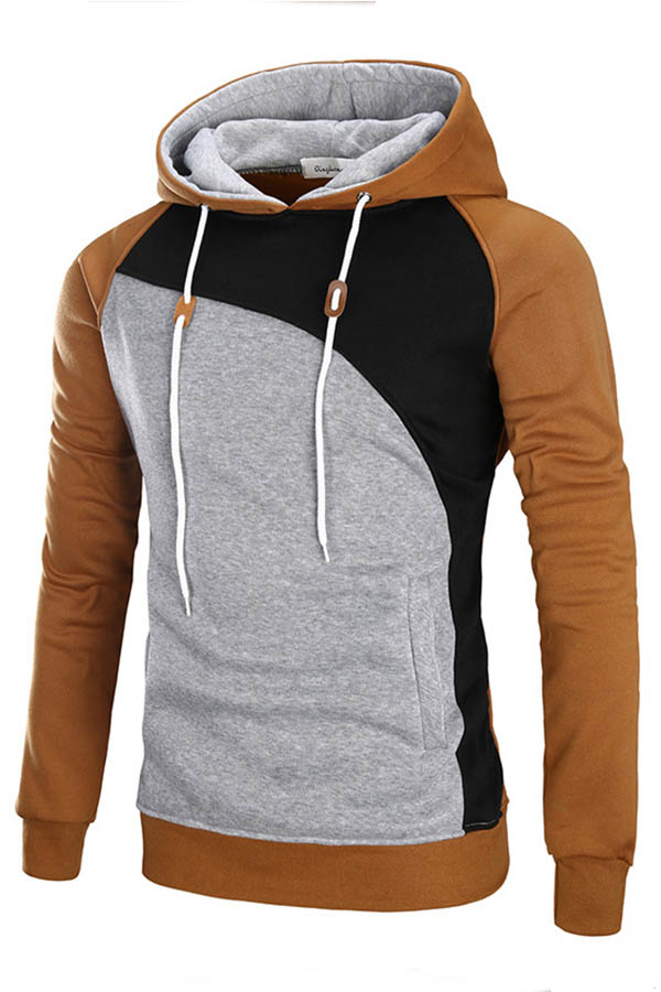 

Lovely Trendy Hooded Collar Patchwork Light Tan Hoodie