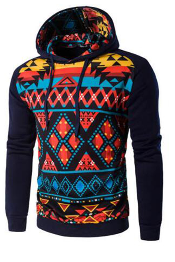 

Lovely Casual Hooded Collar Geometric Printed Black Hoodie