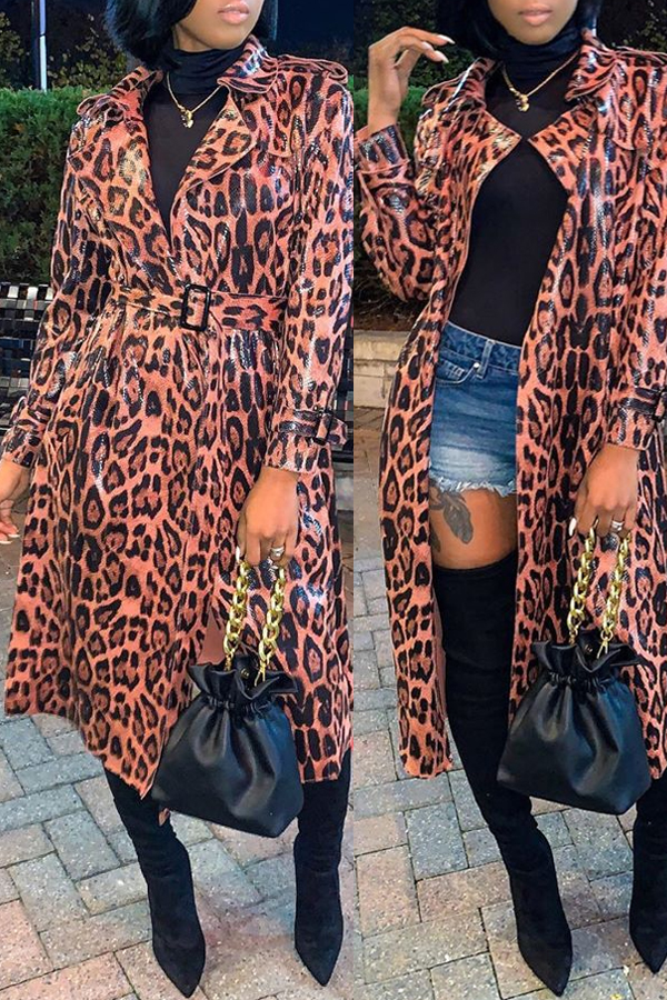 

Lovely Casual Leopard Printed Trench Coat