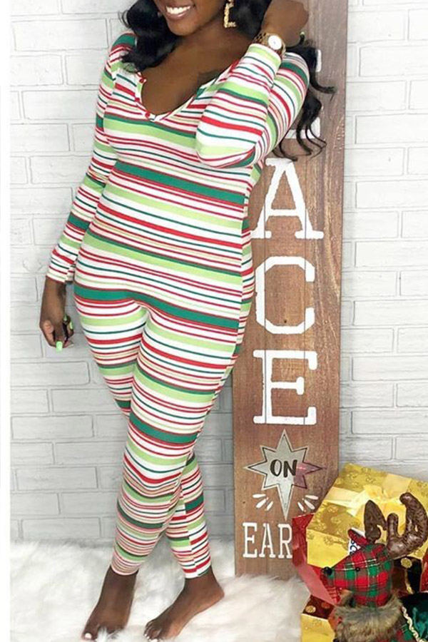 

Lovely Casual Striped Skinny Multicolor One-piece Jumpsuit, Multi