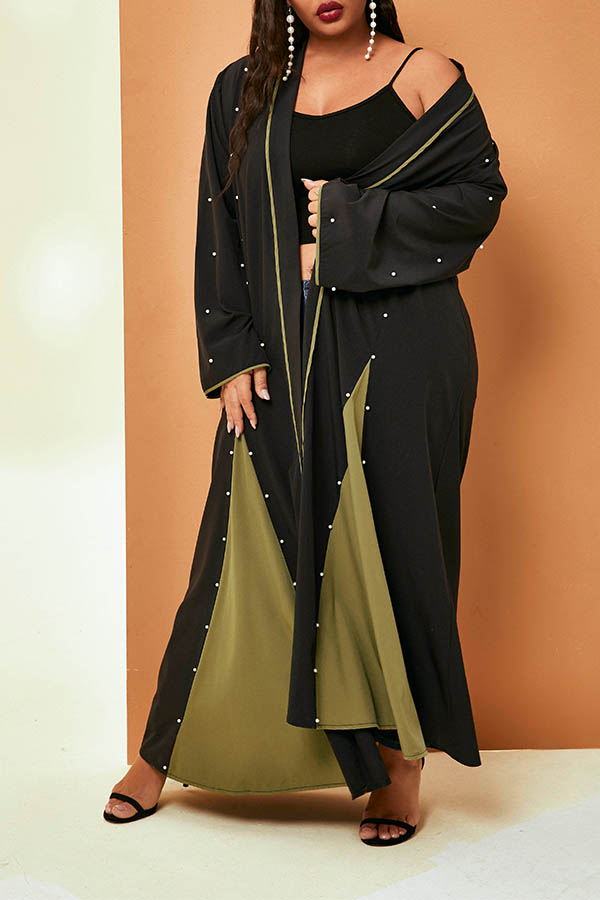 

Lovely Casual Nail Bead Design Black Plus Size Coat