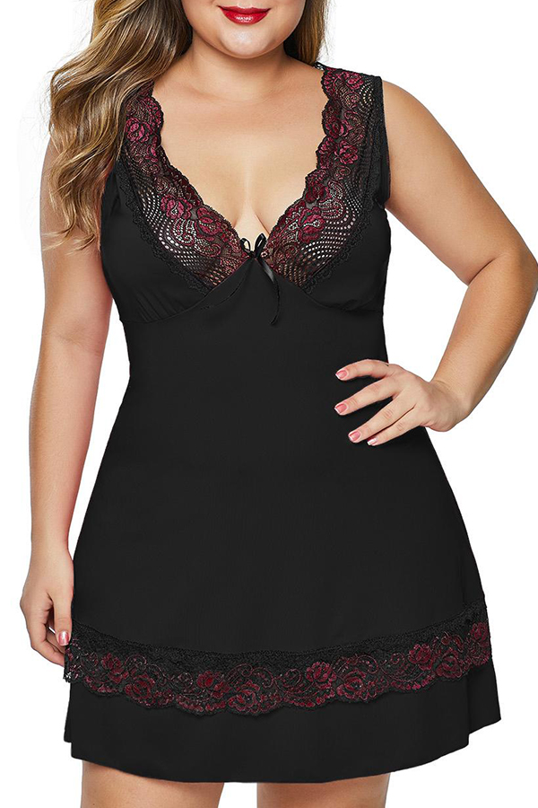 

Lovely Sexy Patchwork Black Babydolls