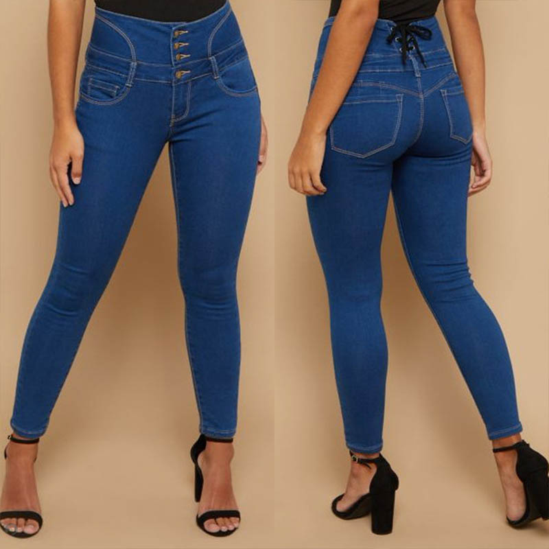 

Lovely Casual Buttons Design Skinny Blue Jeans