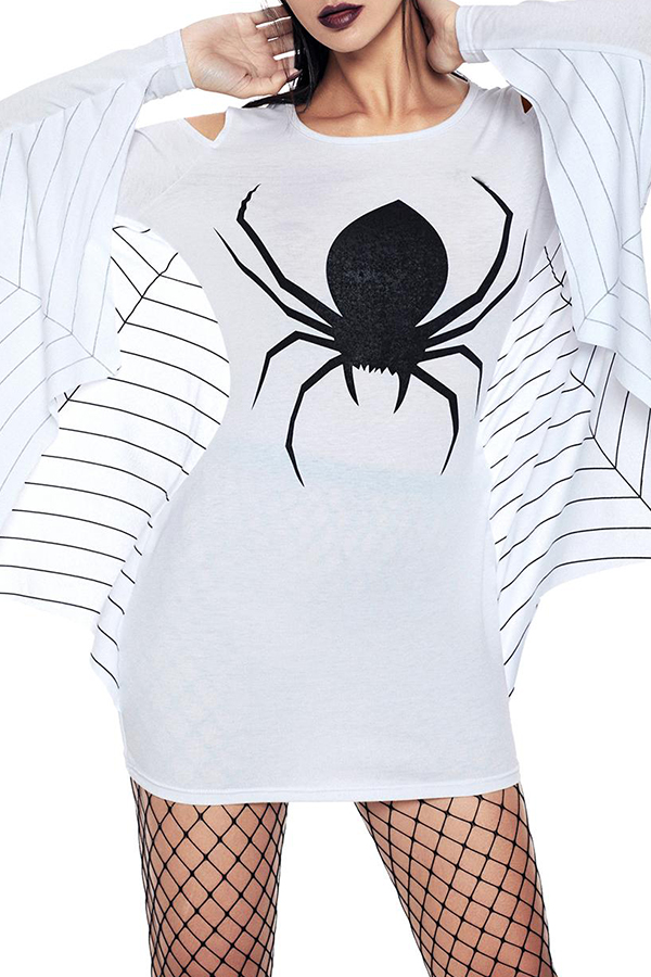 

Lovely Sexy Spiderweb Printed White Babydolls