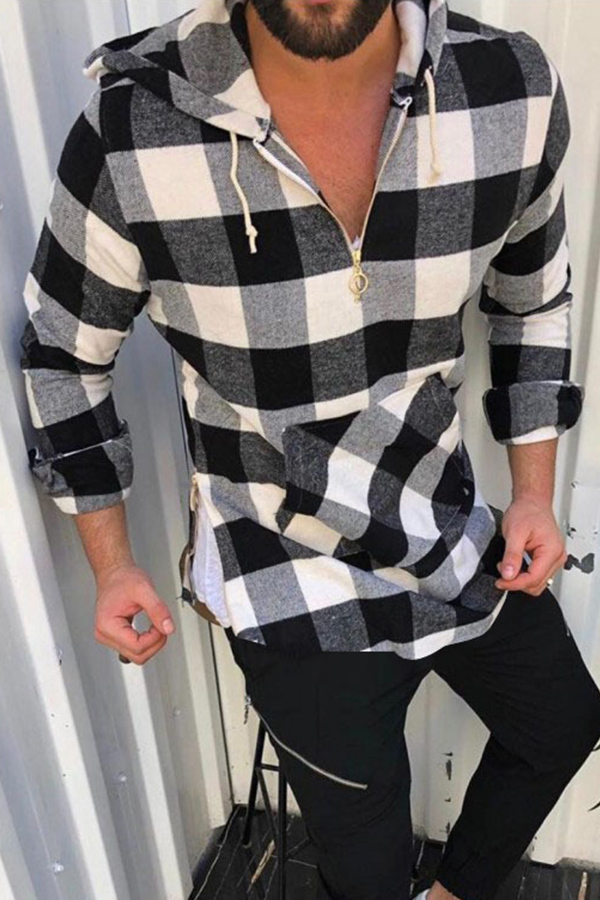 

Lovely Casual Hooded Collar Plaid Printed Black Hoodie