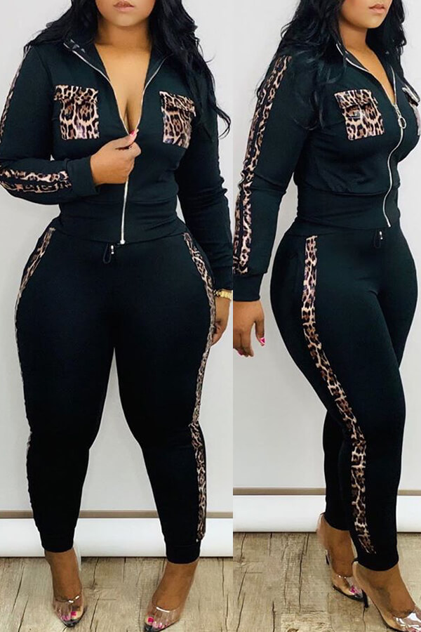 

Lovely Casual Patchwork Black Two-piece Pants Set