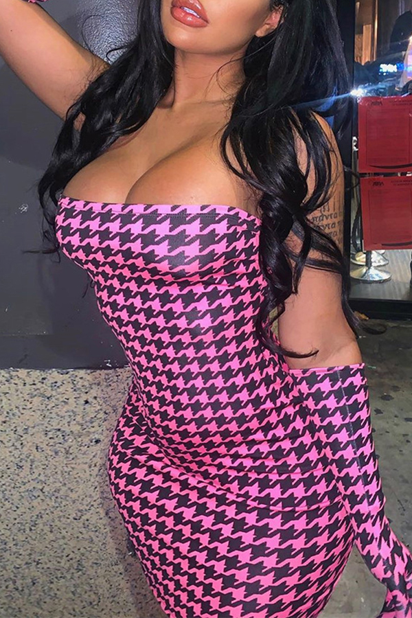 

Lovely Chic Plaid Rose Red Mini Dress(With Glove