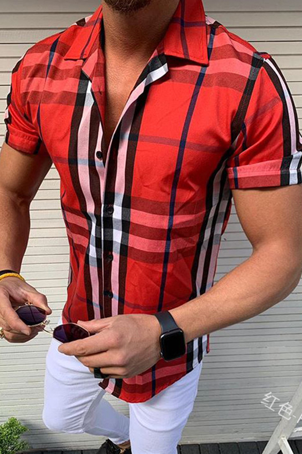 

Lovely Casual Short Sleeve Plaid Red Shirt