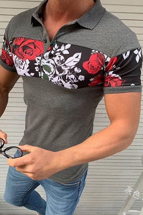

Lovely Casual Rose Printed Grey T-shirt