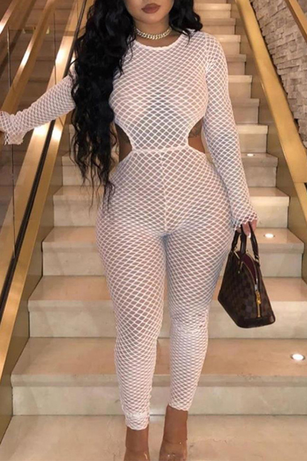 

Lovely Sexy Hollow-out White One-piece Jumpsuit
