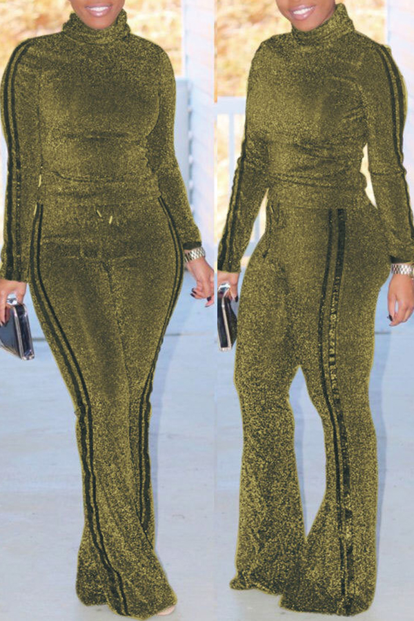 

Lovely Casual Turtleneck Green Two-piece Pants Set