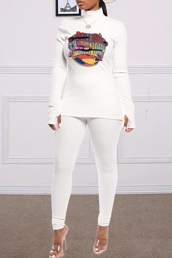 

Lovely Casual Turtleneck White Two-piece Pants Set