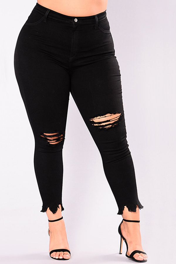 

Lovely Casual Hollow-out Black Plus Size Jeans