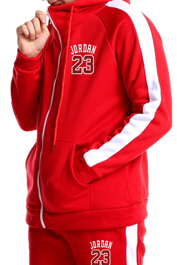 

Lovely Casual Hooded Collar Zipper Red Two-piece Pants Set
