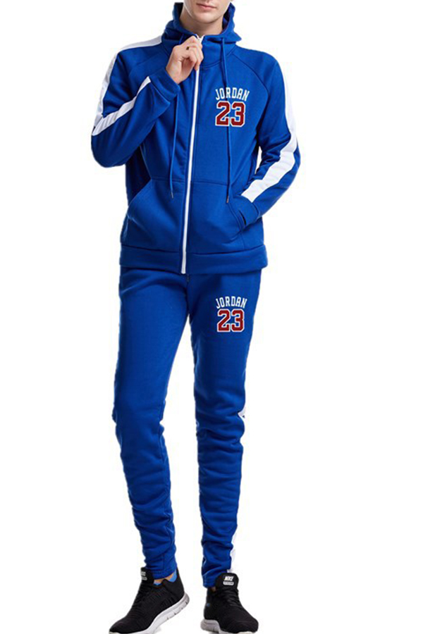 

Lovely Casual Hooded Collar Zipper Blue Two-piece Pants Set