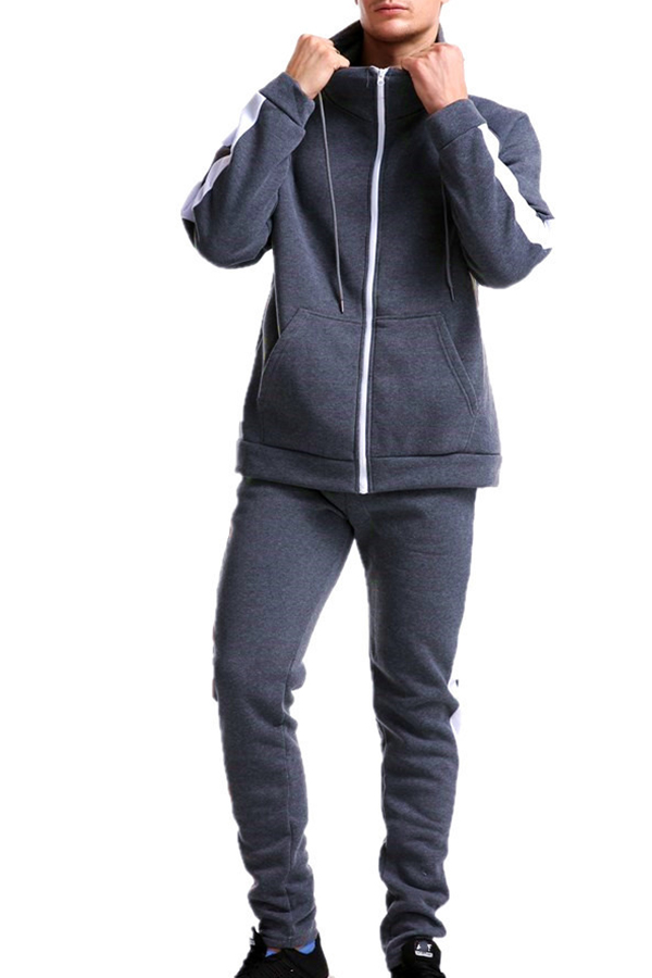 

Lovely Casual Zipper Design Dark Grey Two-piece Pants Set