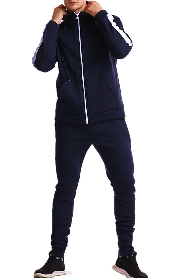 

Lovely Casual Zipper Design Navy Blue Two-piece Pants Set