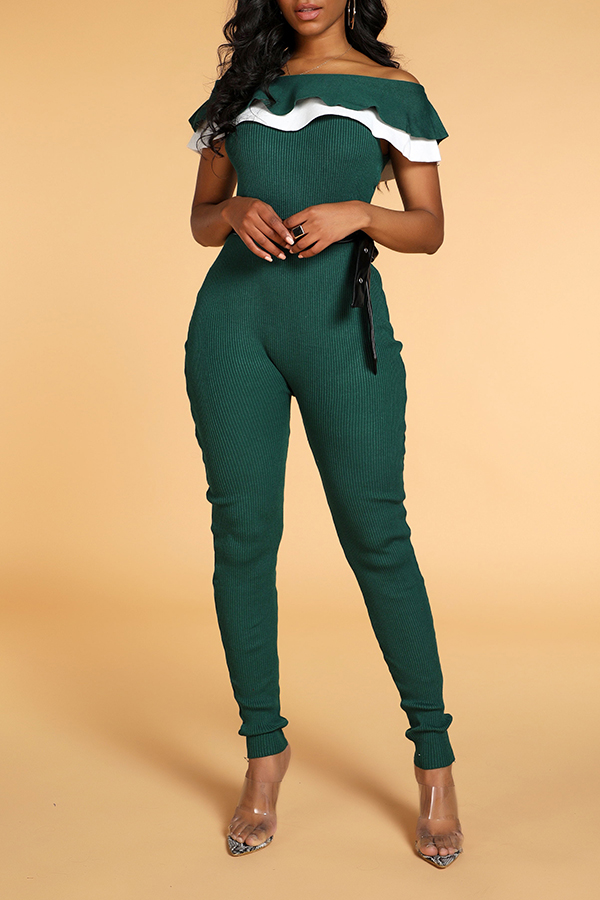 

Lovely Chic Flounce Design Green One-piece Jumpsuit