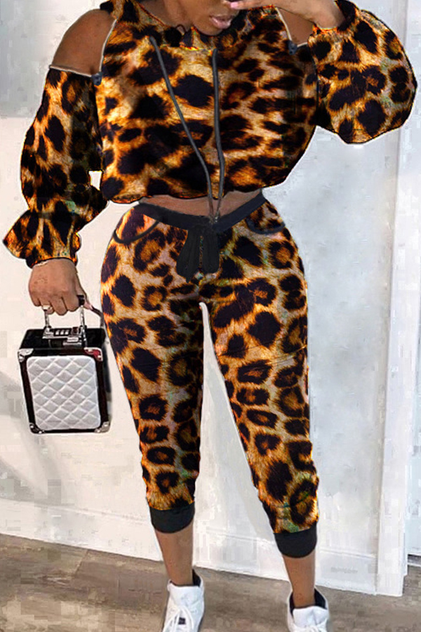 

Lovely Trendy Hollow-out Leopard Two-piece Pants Set