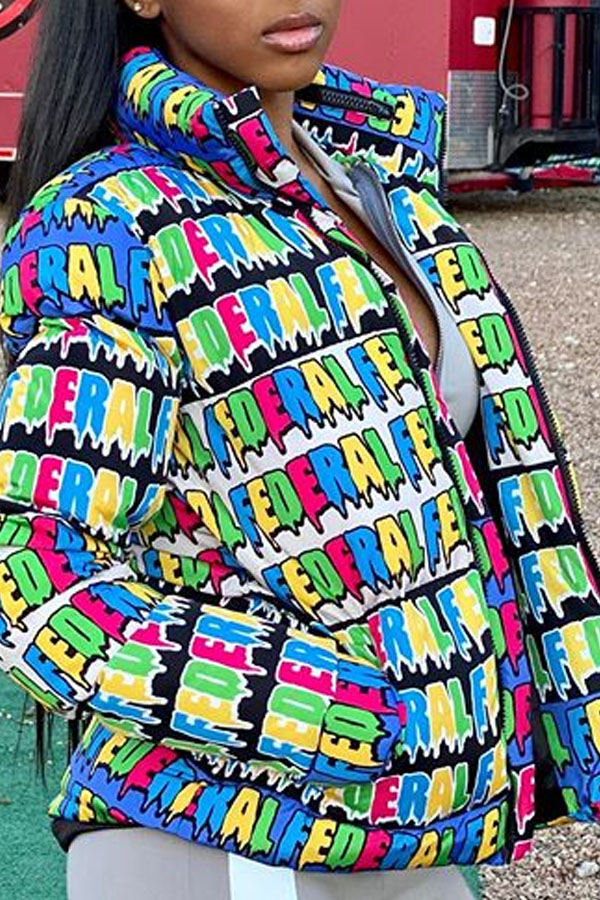 

Lovely Leisure Letter Multicolor Winter Coat, Multi