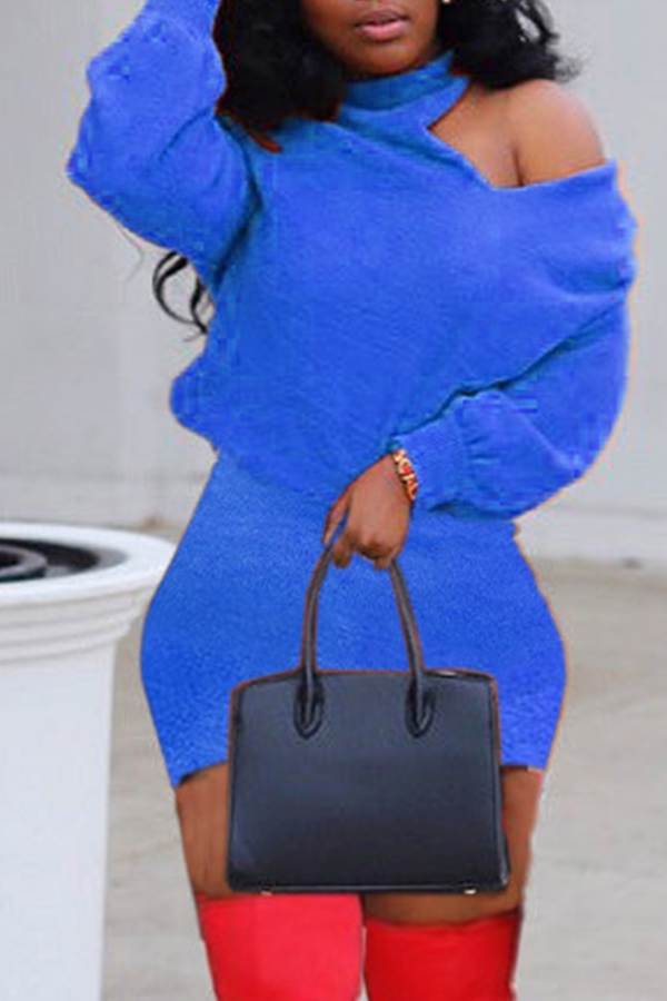 royal blue turtleneck dress