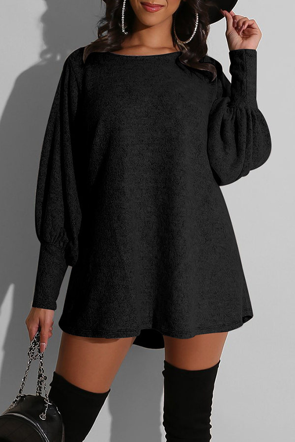 

Lovely Sweet O Neck Black Mini Dress