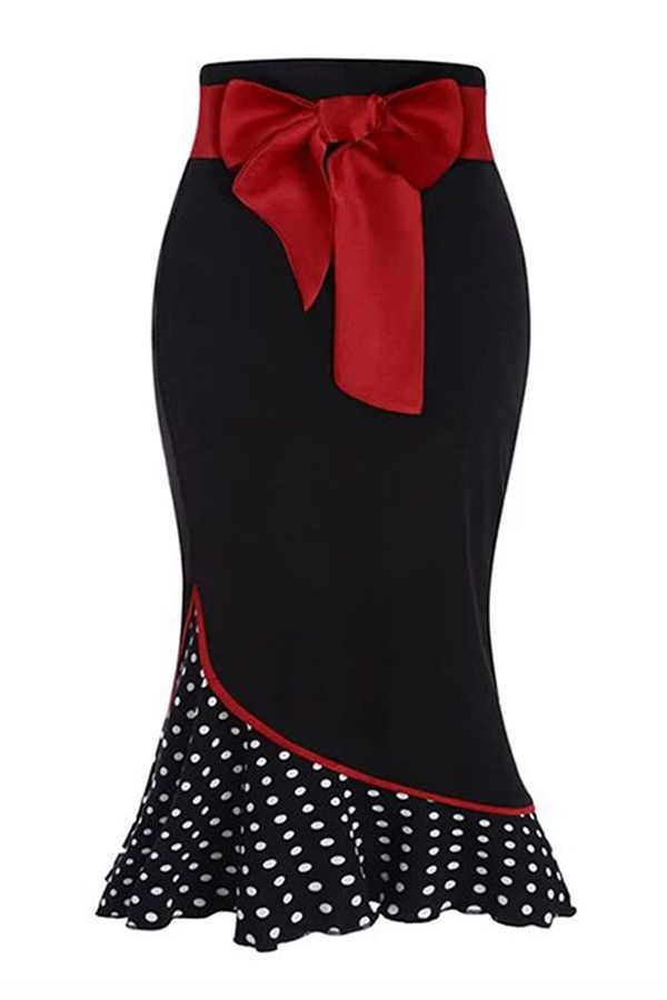 

Lovely Sweet Dot Patchwork Black Skirt