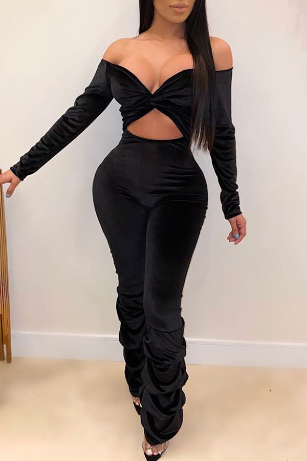 

Lovely Chic Hollow-out Black One-piece Jumpsuit