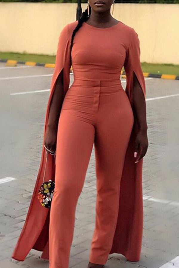 

Lovely Work Slit Orange One-piece Jumpsuit
