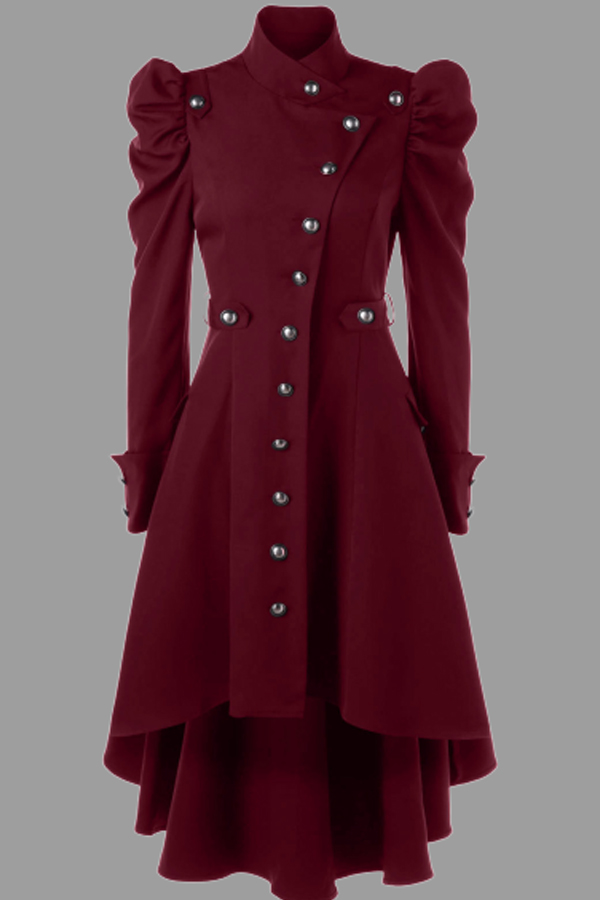 

Lovely Work Buttons Design Red Plus Size Coat