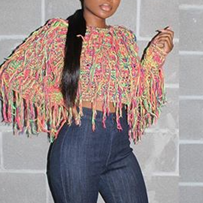 

Lovely Casual Tassel Design Multicolor Sweater, Multi