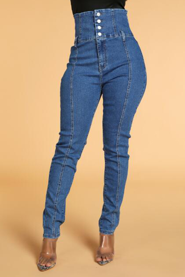 

Lovely Casual Buttons Blue Jeans