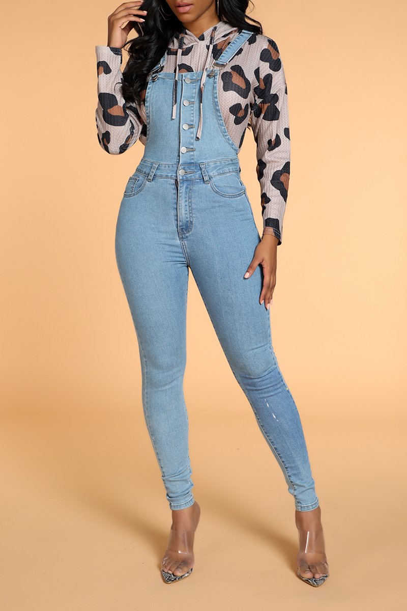 

Lovely Casual Skinny Baby Blue One-piece Jumpsuit