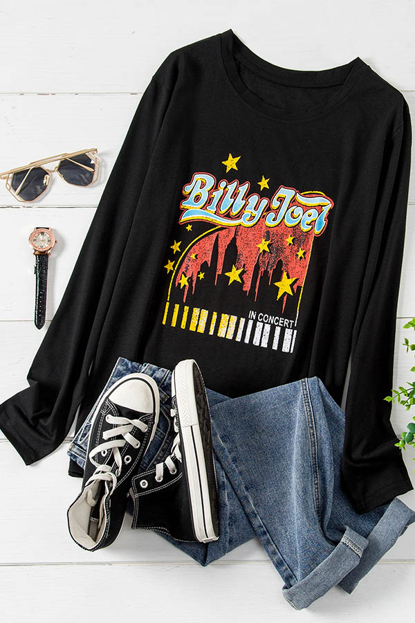 

Lovely Leisure Print Black Plus Size T-shirt