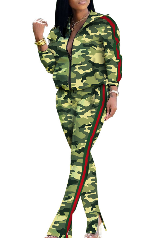 

Lovely Casual Camouflage Printed Yellow Two-piece Pants Set