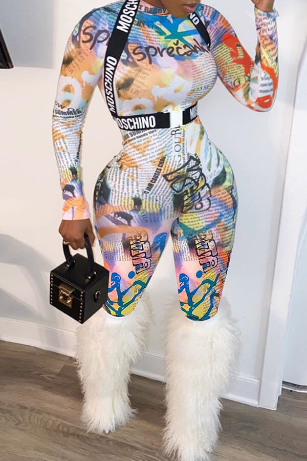 Lovely Casual Print White One-piece Jumpsuit(Without Belt)