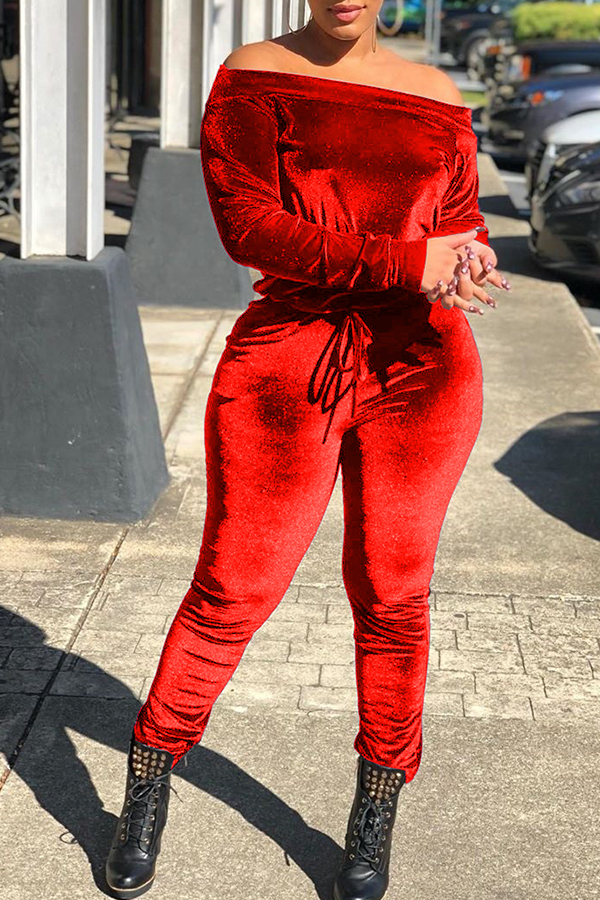 

Lovely Leisure Skinny Red Two-piece Pants Set