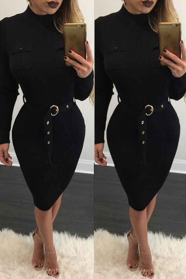 

Lovely Chic Skinny Black Knee Length Dress