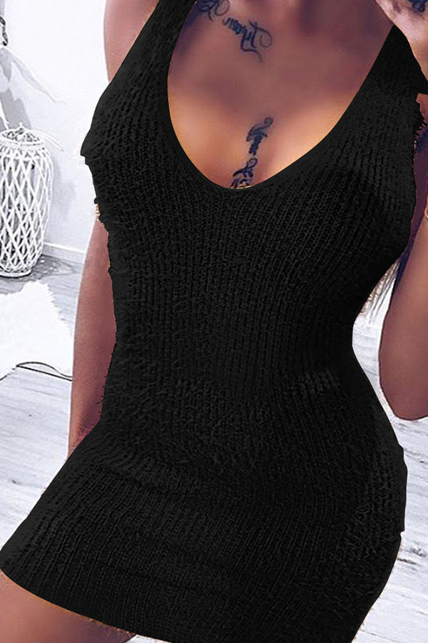 

Lovely Trendy U Neck Sleeveless Black Mini Dress