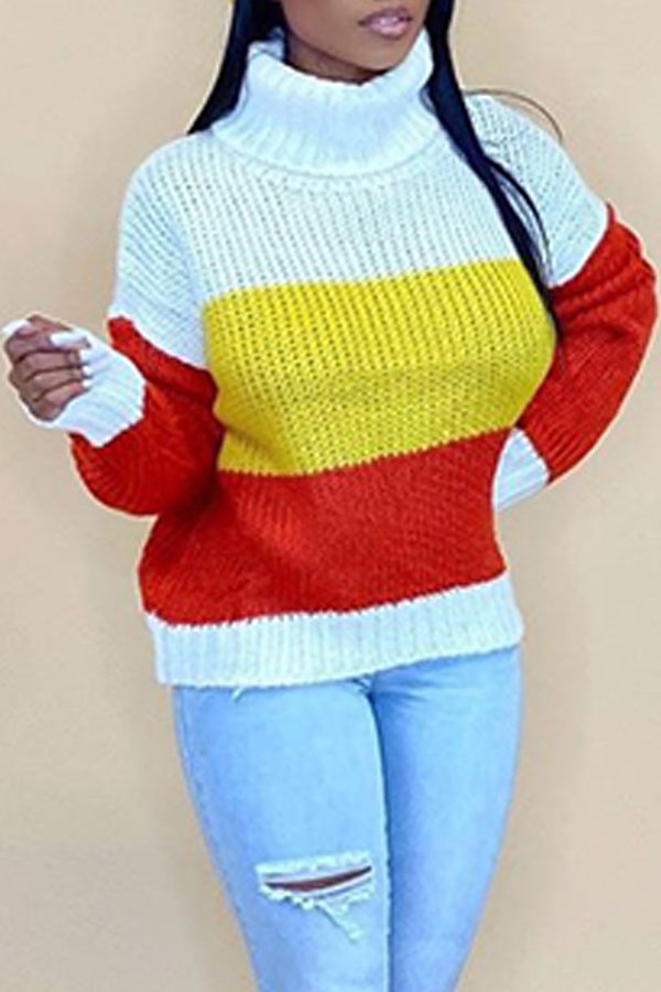 

Lovely Casual Turtleneck Striped Red Sweater